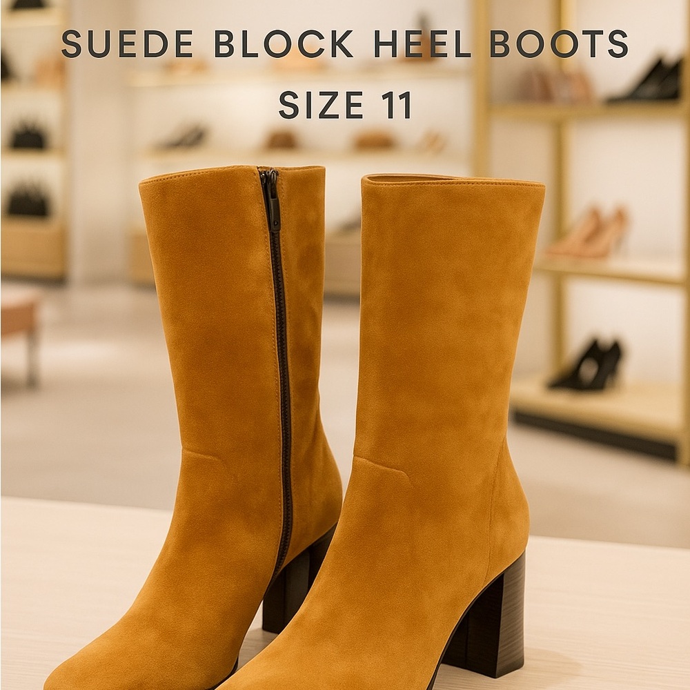 Sam Edelman Suede Block Heel Boots - Tan